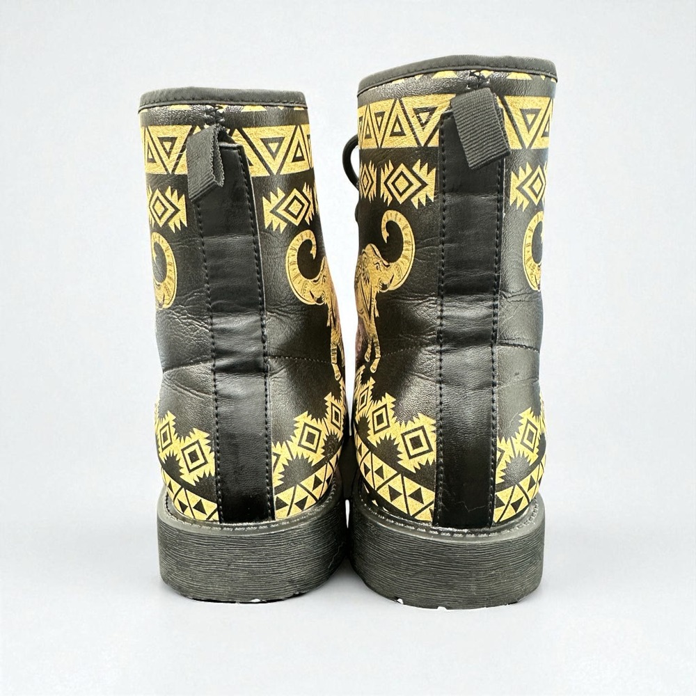 Unisex Tribal Elephant Boots‎ Vegan Friendly PU Leather Lace Up Waterproof M6 F8 - Picture 7 of 9